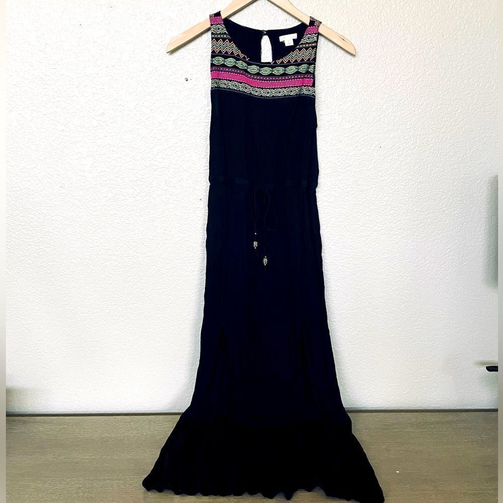 Xhilaration Black Embroidered Summer Boho Maxi Dress S